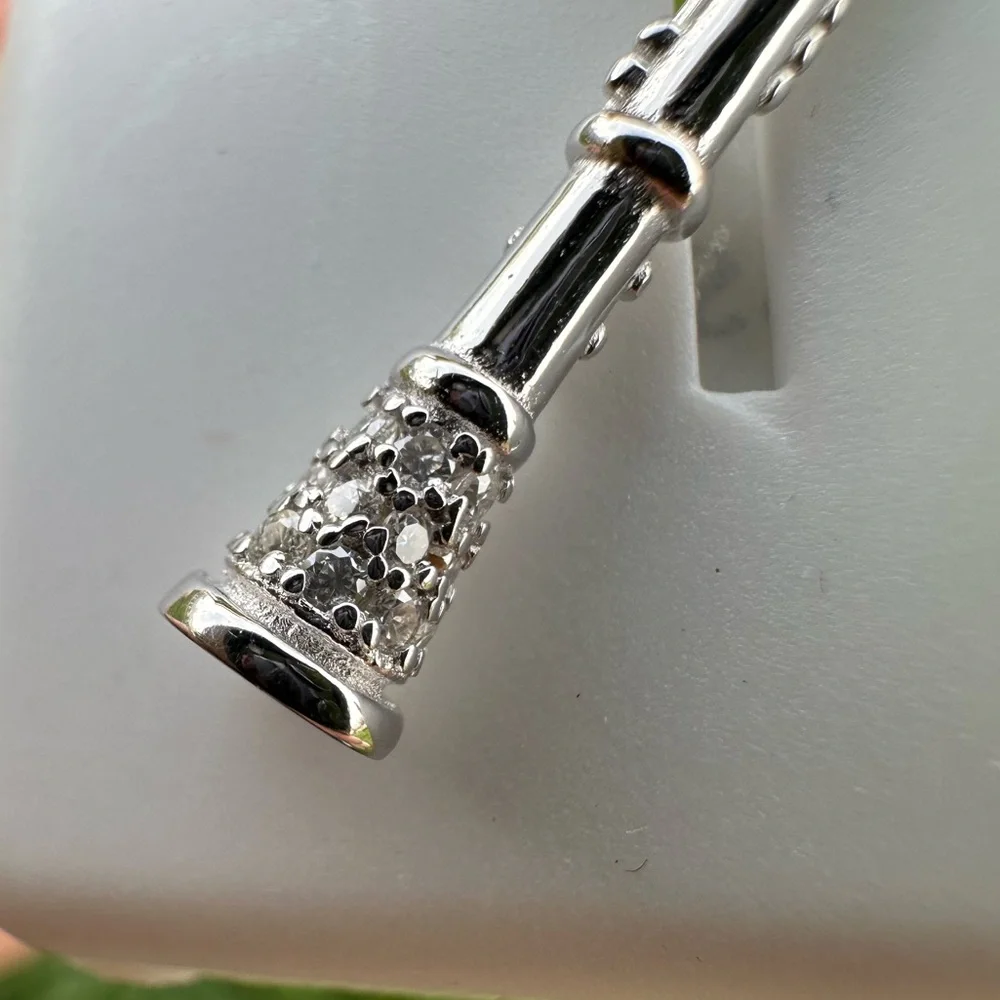 NEW 1.0ctw 925 Silver Clarinet Moissanite Pendant 
- Musical Instrument Jewelry - Picture 3 of 5